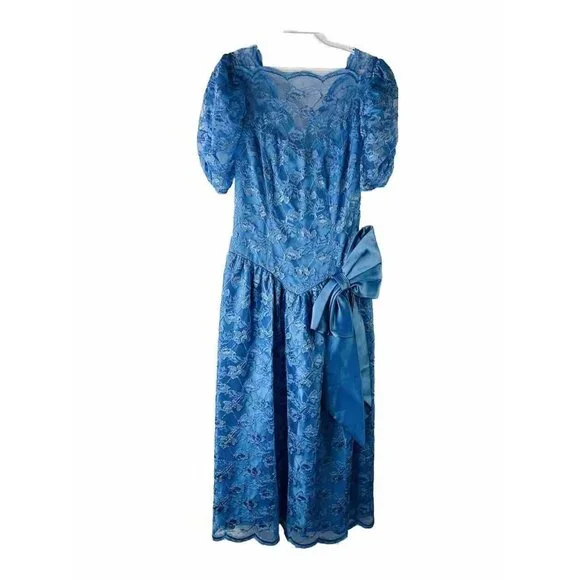 Vintage | Dresses | Vtg 8s Lace Puff Sleeve Satin Bow Prom Dress Usa  Romantic Coquette | Poshmark